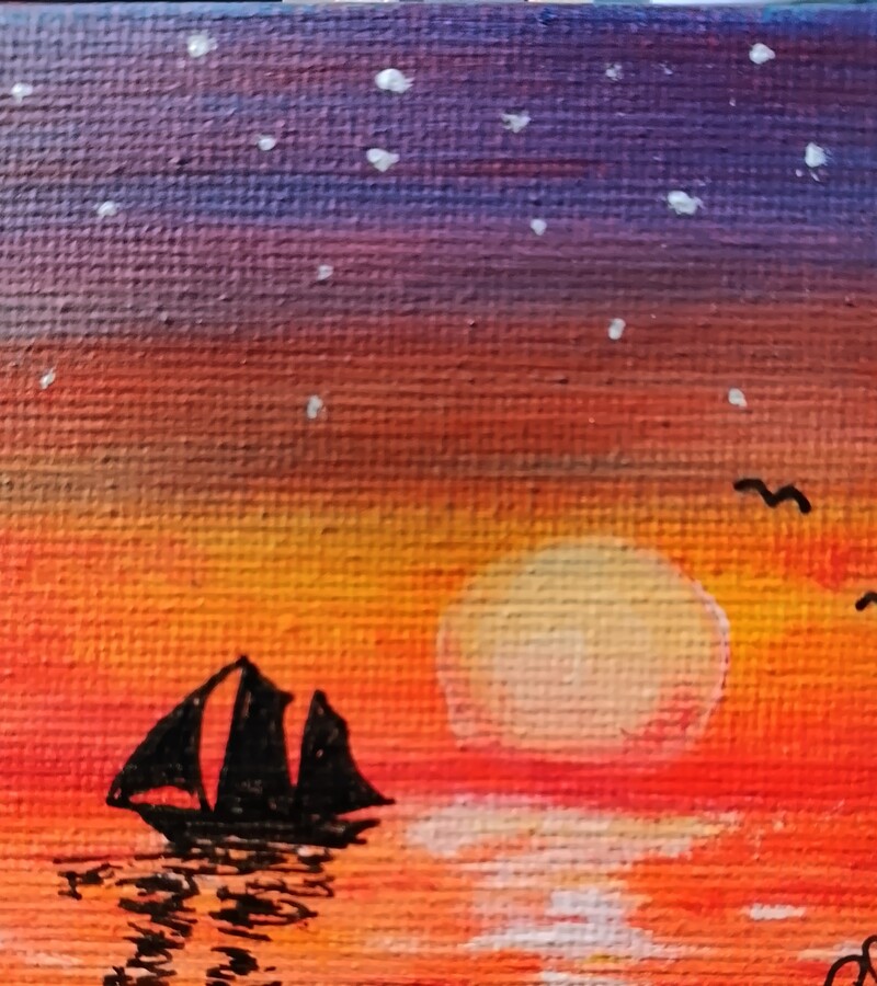 Sunset Sailing. Mini Acrylic by Donna Collins